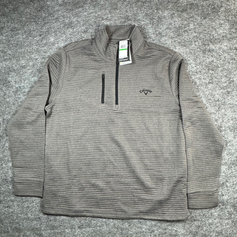 Callaway Opti-Dri Quarter Zip Pullover Mens L Gray Gold Performance UPF 50+ NEW